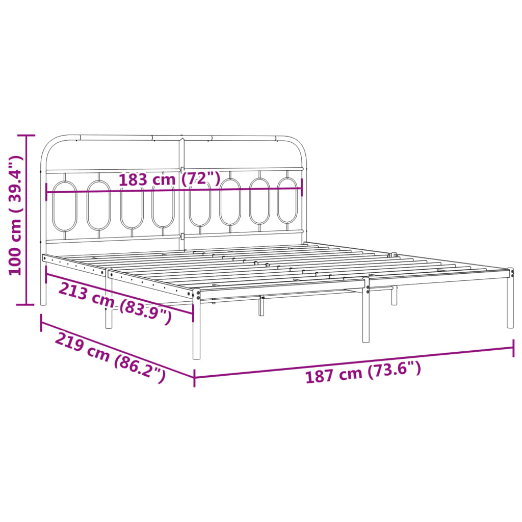 Bed frame with headboard metal black 183x213 cm