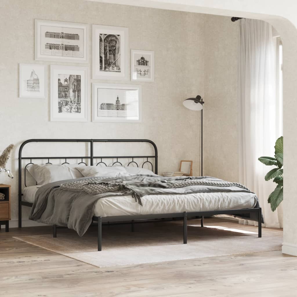 Bed frame with headboard metal black 183x213 cm