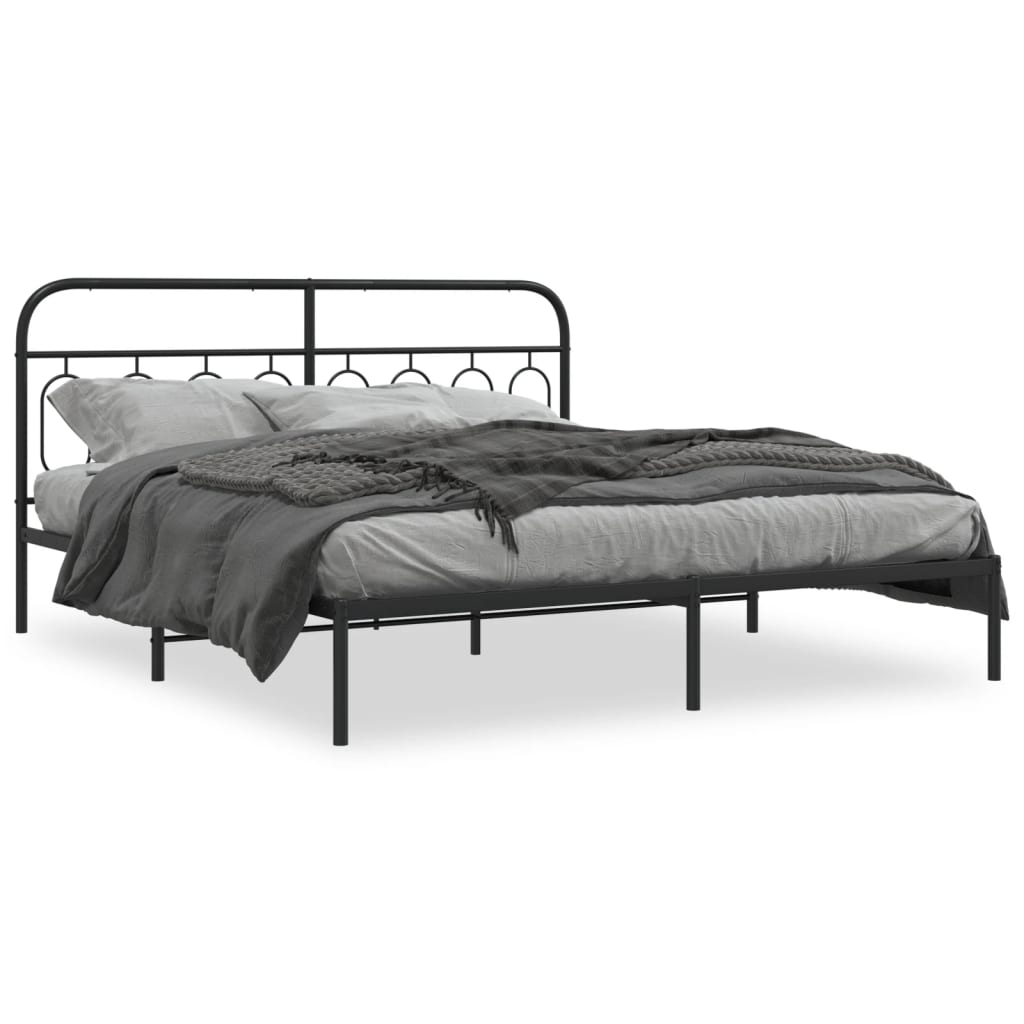 Bed frame with headboard metal black 193x203 cm