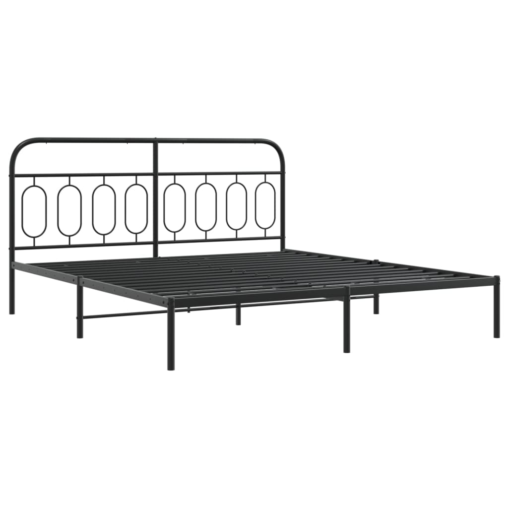 Bed frame with headboard metal black 193x203 cm
