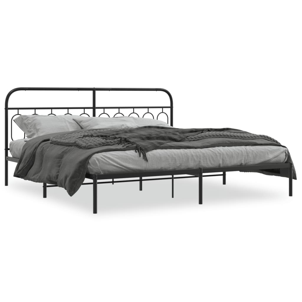 Bed frame with headboard metal black 200x200 cm