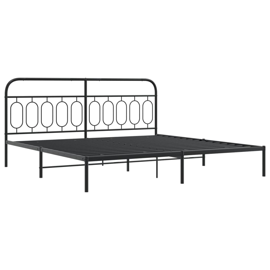 Bed frame with headboard metal black 200x200 cm