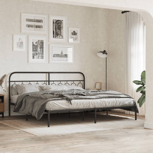 Bed frame with headboard metal black 200x200 cm