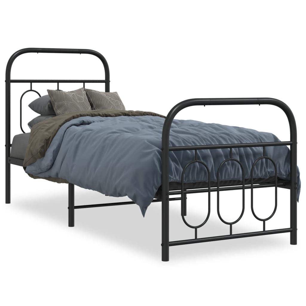 Bed frame with head and footboard metal black 75x190 cm