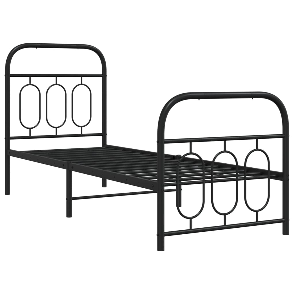 Bed frame with head and footboard metal black 75x190 cm