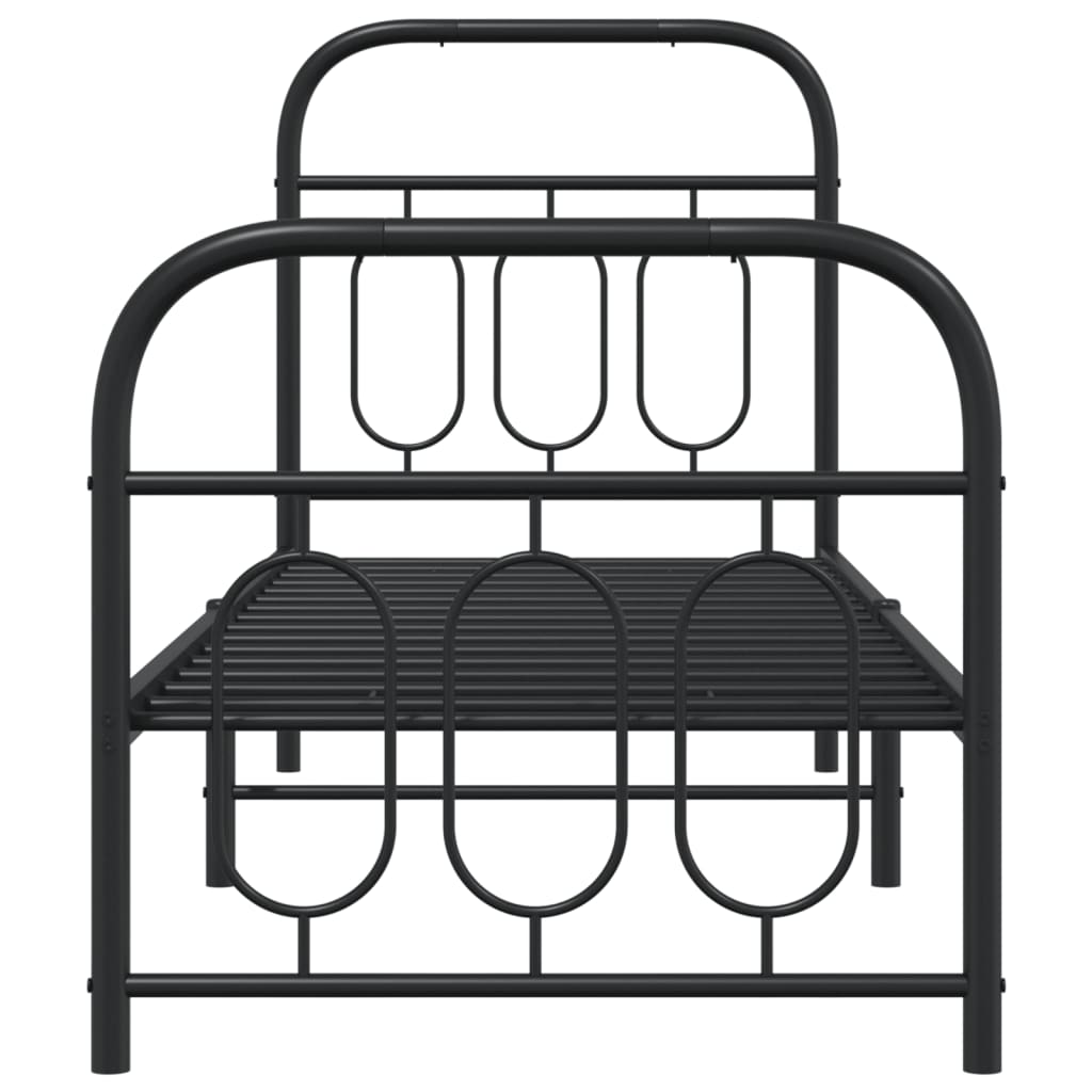 Bed frame with head and footboard metal black 75x190 cm