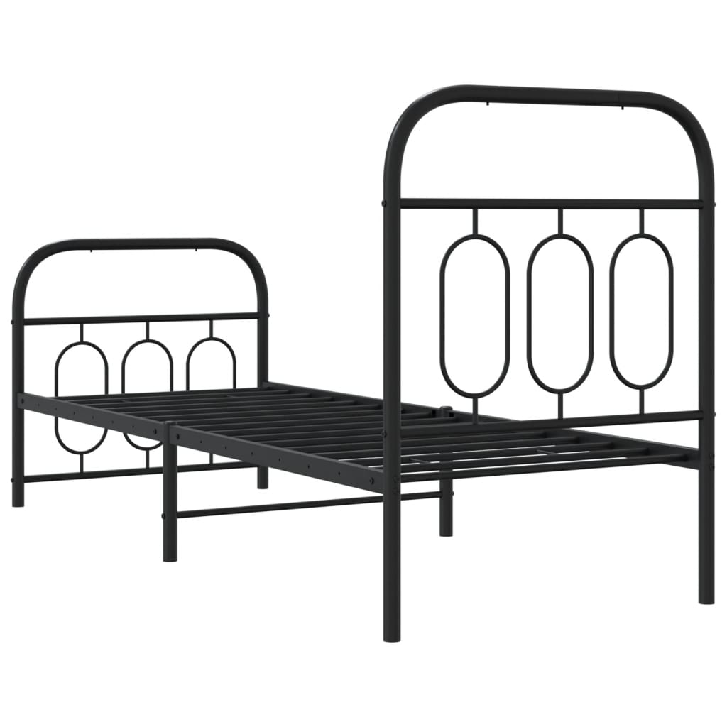 Bed frame with head and footboard metal black 75x190 cm