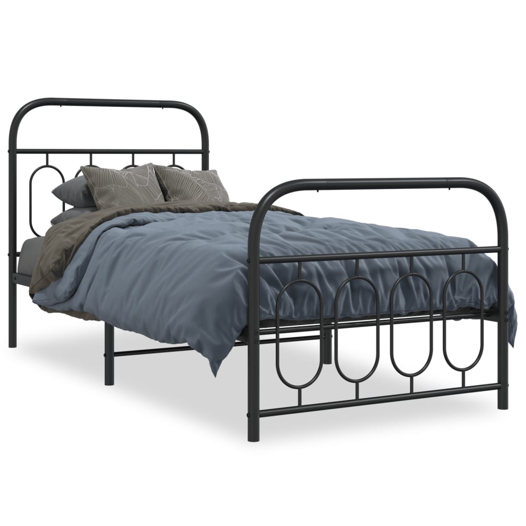 Bed frame with head and footboard metal black 90x190 cm