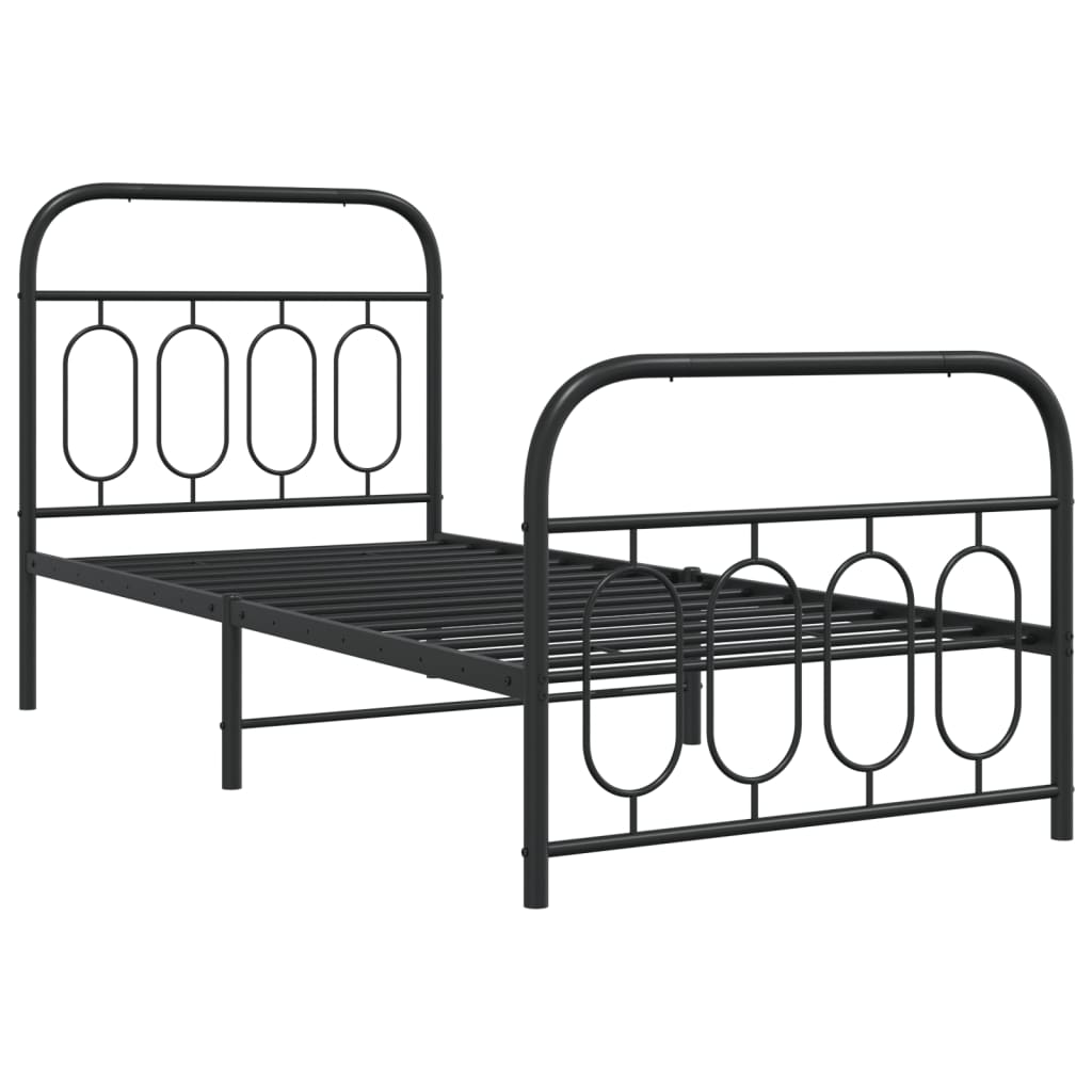 Bed frame with head and footboard metal black 90x190 cm