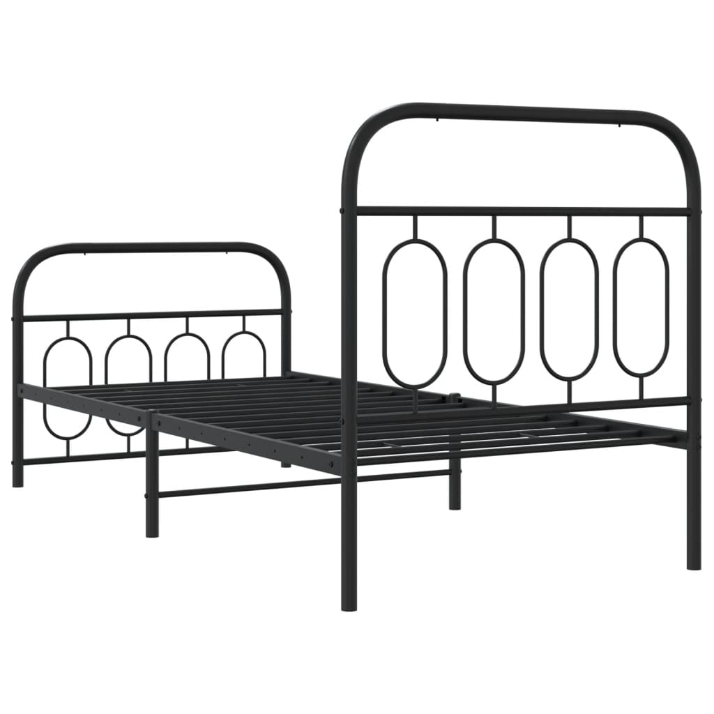 Bed frame with head and footboard metal black 90x190 cm