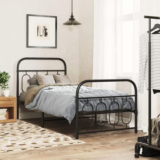 Bed frame with head and footboard metal black 90x190 cm