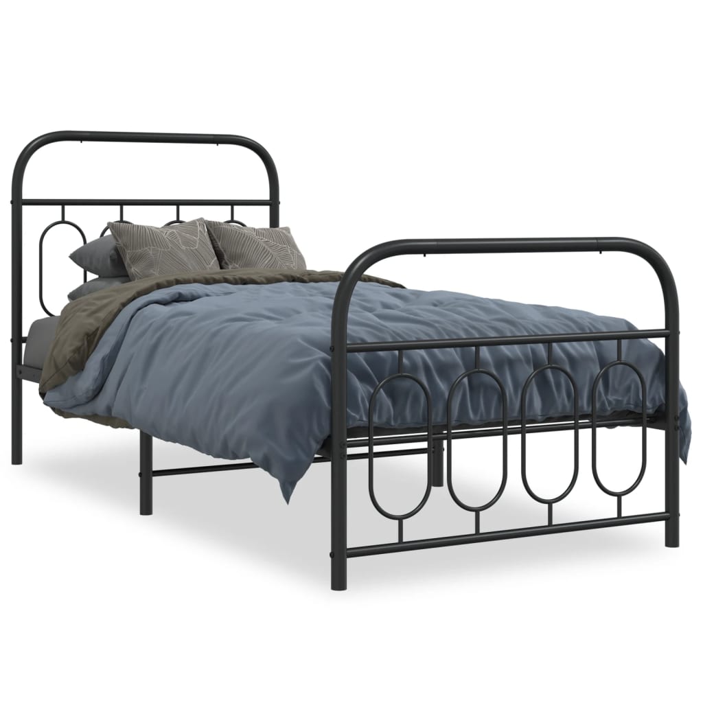 Bed frame with head and footboard metal black 90x200 cm