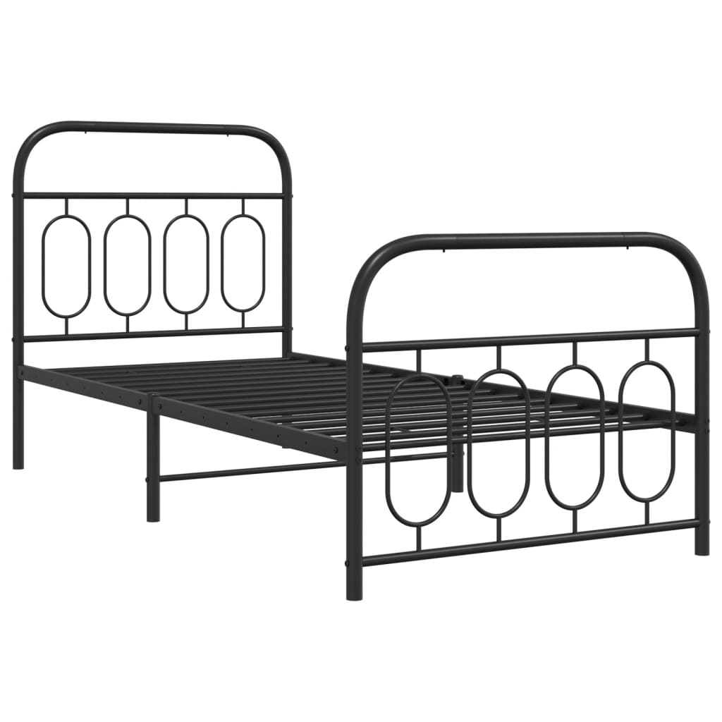 Bed frame with head and footboard metal black 90x200 cm