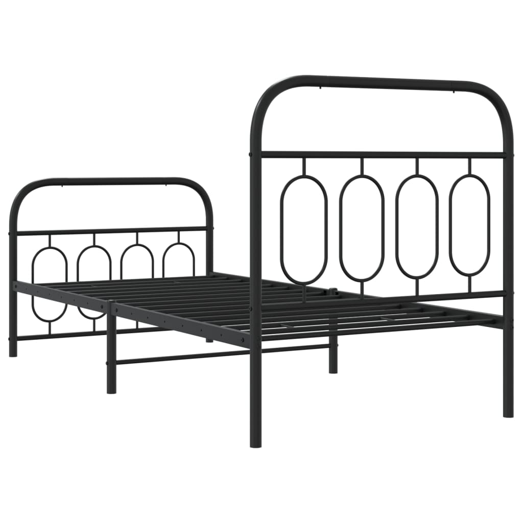 Bed frame with head and footboard metal black 90x200 cm