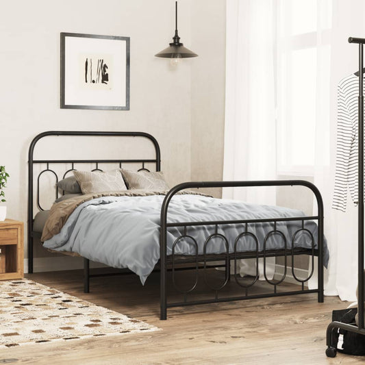 Bed frame with head and footboard metal black 107x203 cm