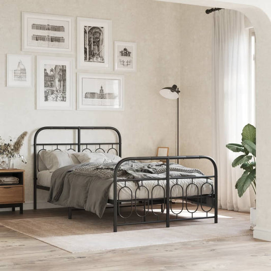Bed frame with head and footboard metal black 120x190 cm