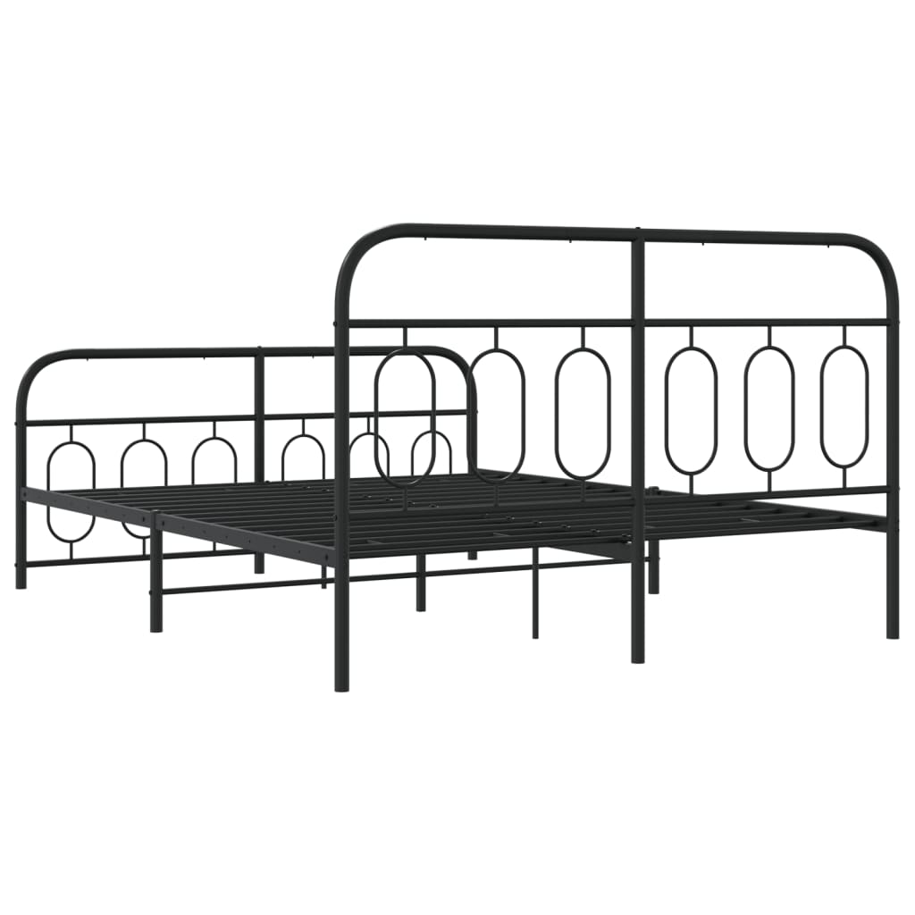 Bed frame with head and footboard metal black 135x190 cm