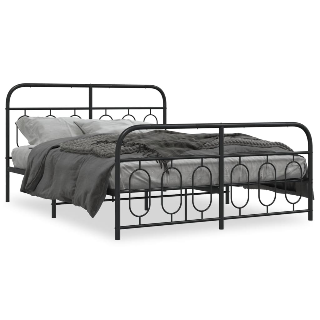 Bed frame with head and footboard metal black 140x190 cm