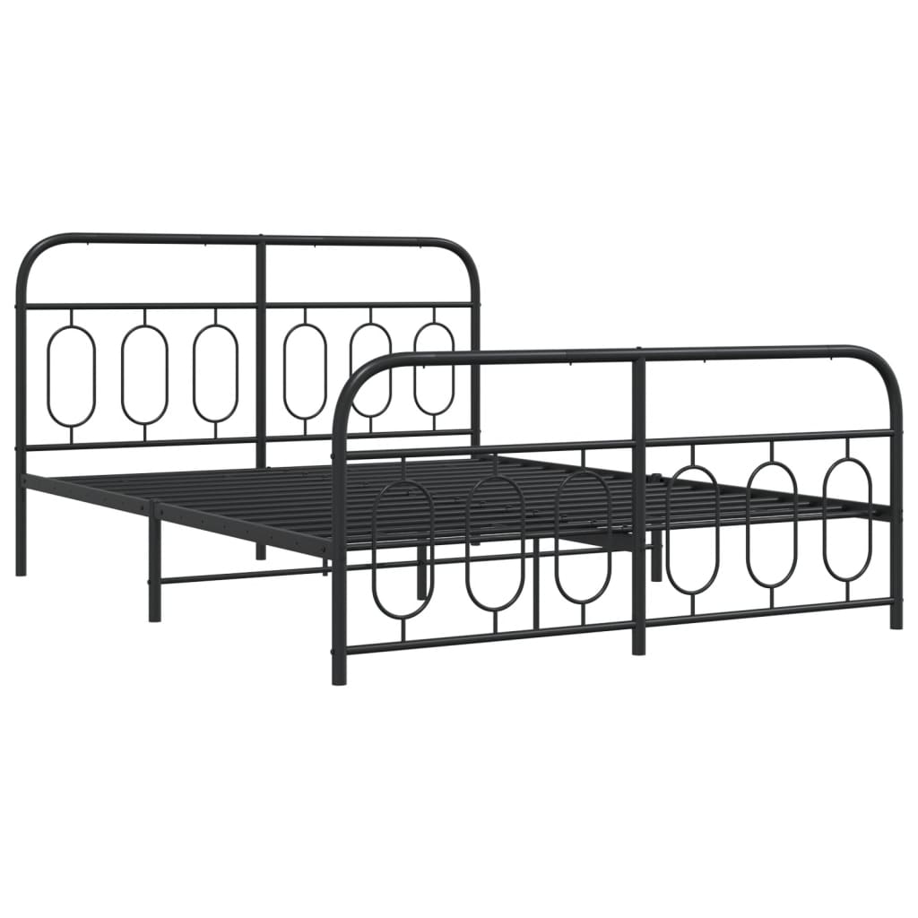 Bed frame with head and footboard metal black 140x190 cm
