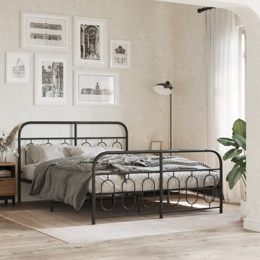Bed frame with head and footboard metal black 140x190 cm