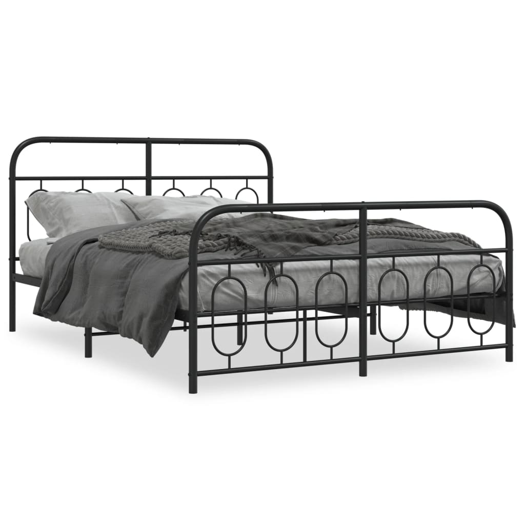 Bed frame with head and footboard metal black 140x200 cm
