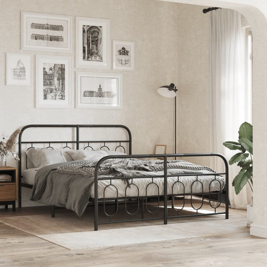 Bed frame with head and footboard metal black 140x200 cm