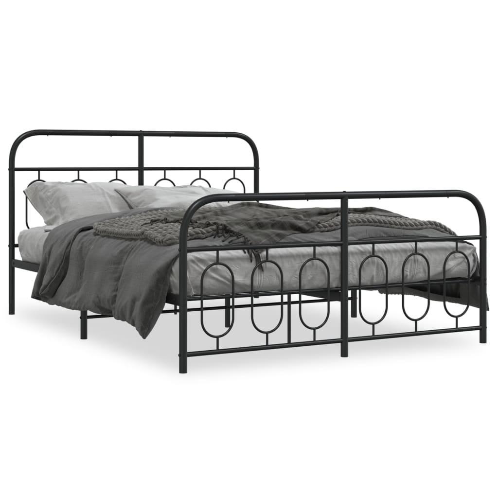 Bed frame with head and footboard metal black 150x200 cm