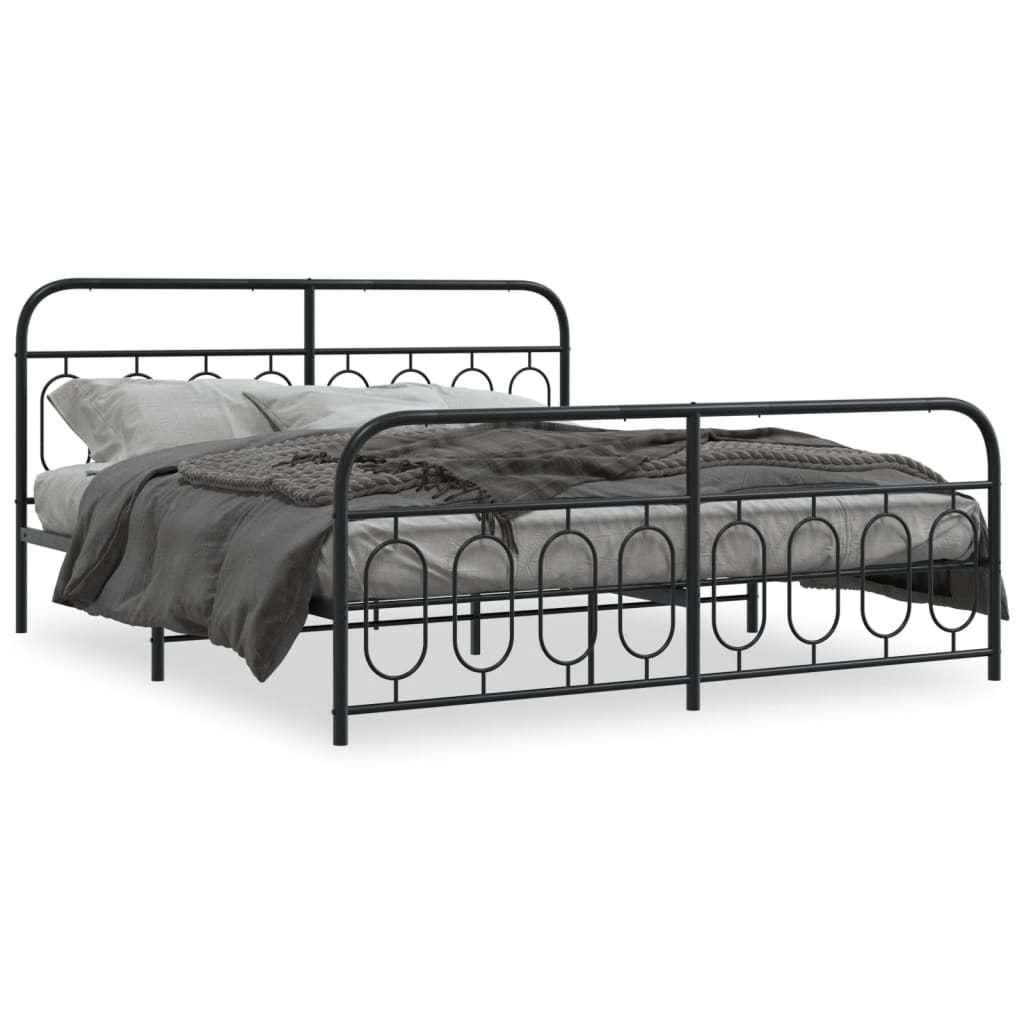 Bed frame with head and footboard metal black 183x213 cm