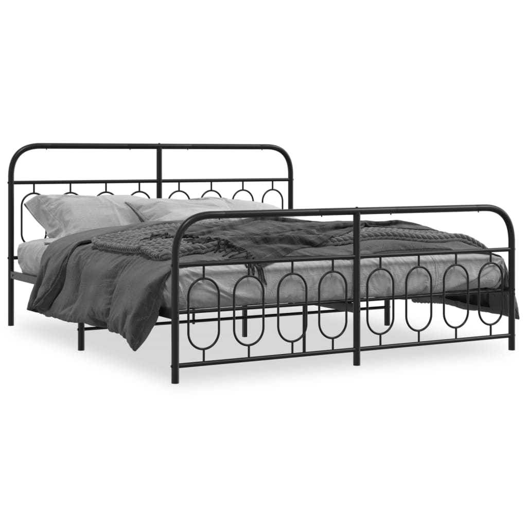 Bed frame with head and footboard metal black 193x203 cm