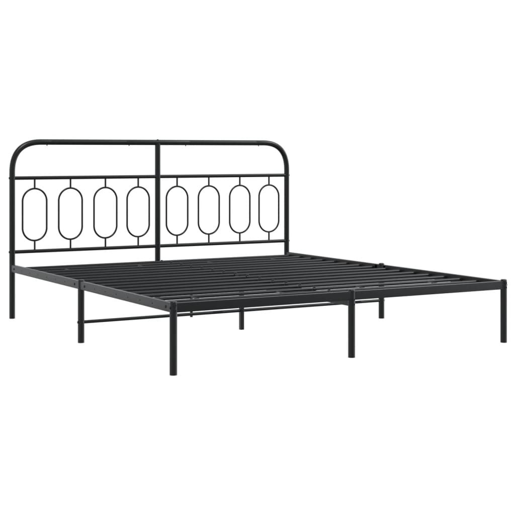 Bed frame with head and footboard metal black 193x203 cm