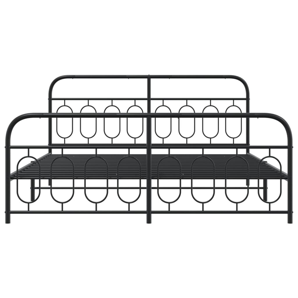 Bed frame with head and footboard metal black 193x203 cm