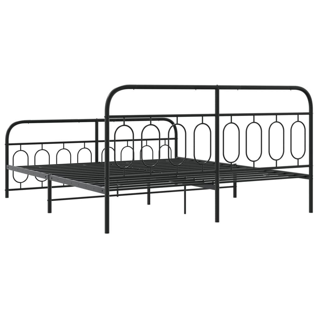 Bed frame with head and footboard metal black 193x203 cm