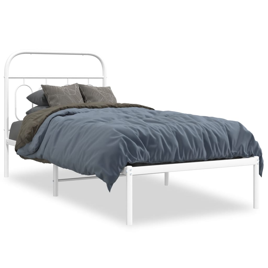 Bed frame with headboard metal white 80x200 cm