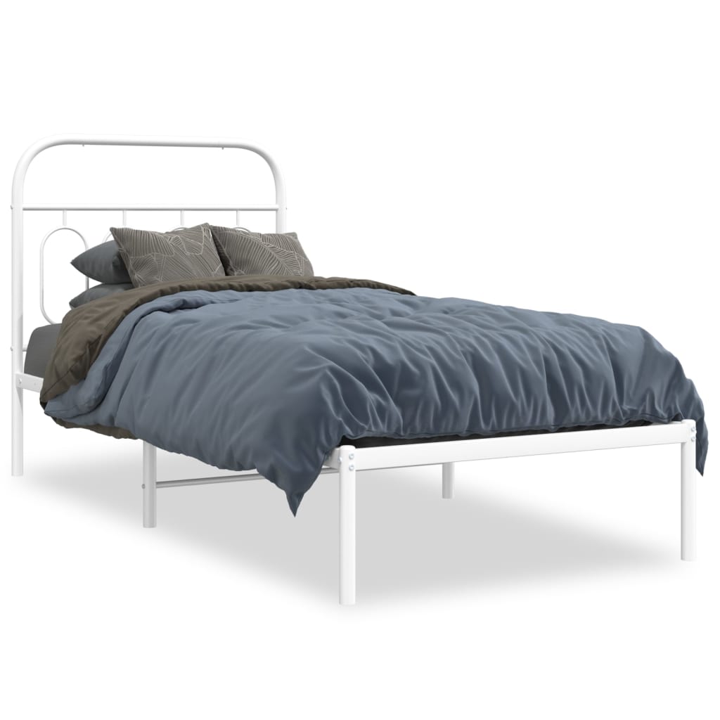 Bed frame with headboard metal white 90x190 cm