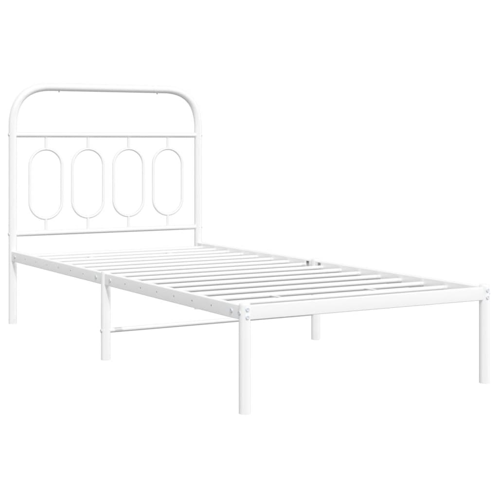 Bed frame with headboard metal white 90x190 cm