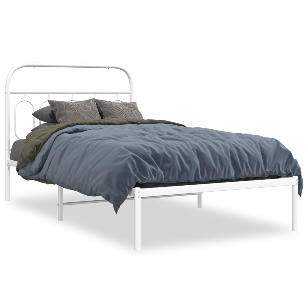 Bed frame with headboard metal white 100x190 cm