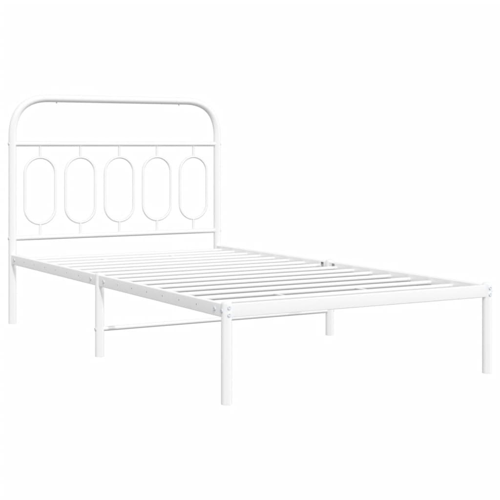 Bed frame with headboard metal white 100x190 cm