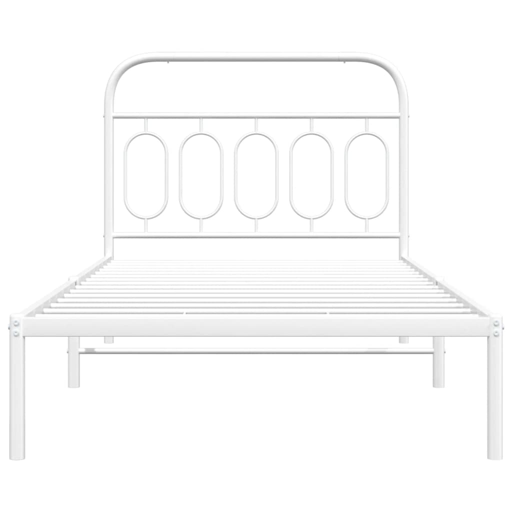 Bed frame with headboard metal white 100x190 cm