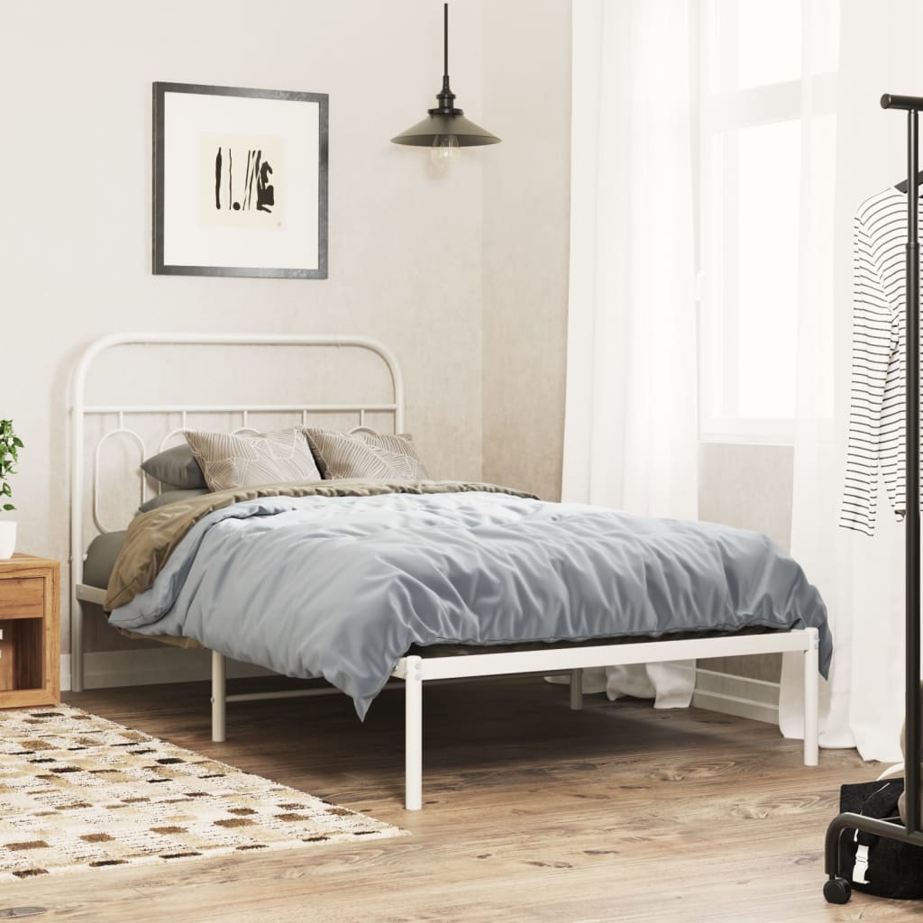 Bed frame with headboard metal white 100x190 cm