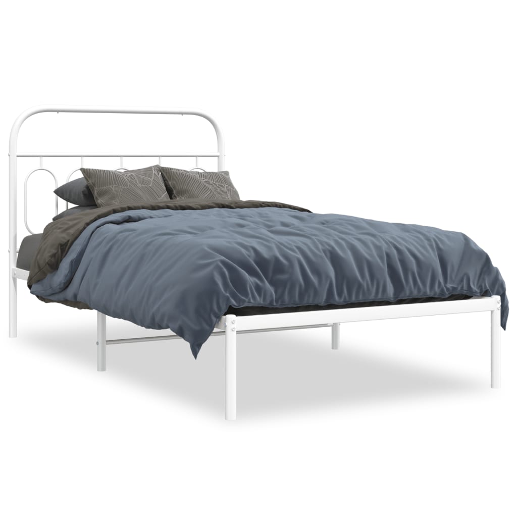 Bed frame with headboard metal white 100x200 cm