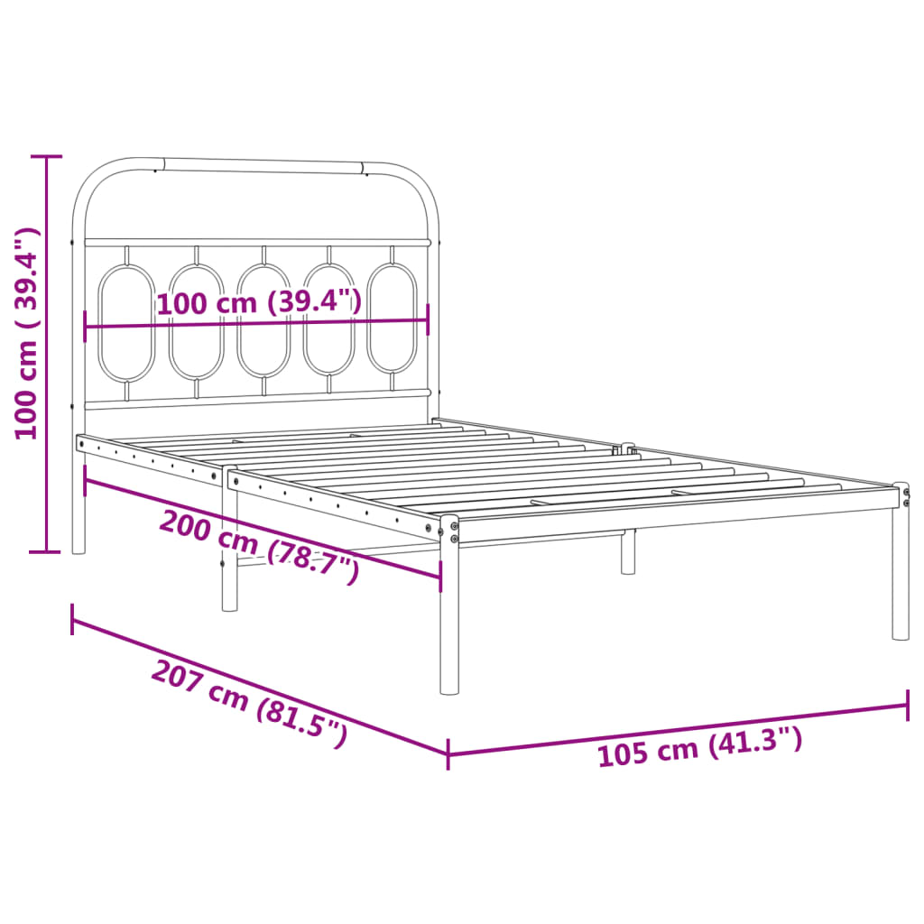 Bed frame with headboard metal white 100x200 cm