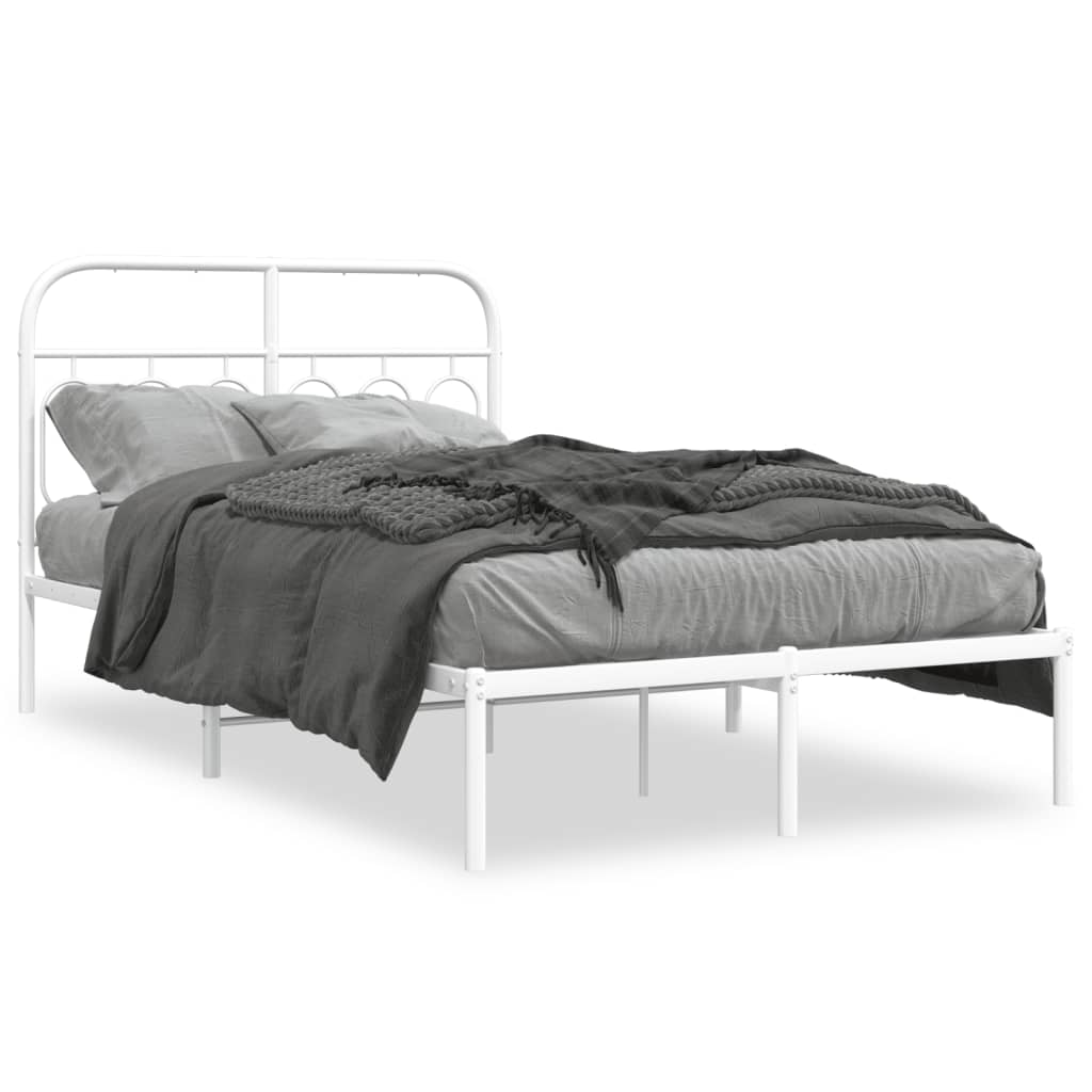 Bed frame with headboard metal white 120x190 cm