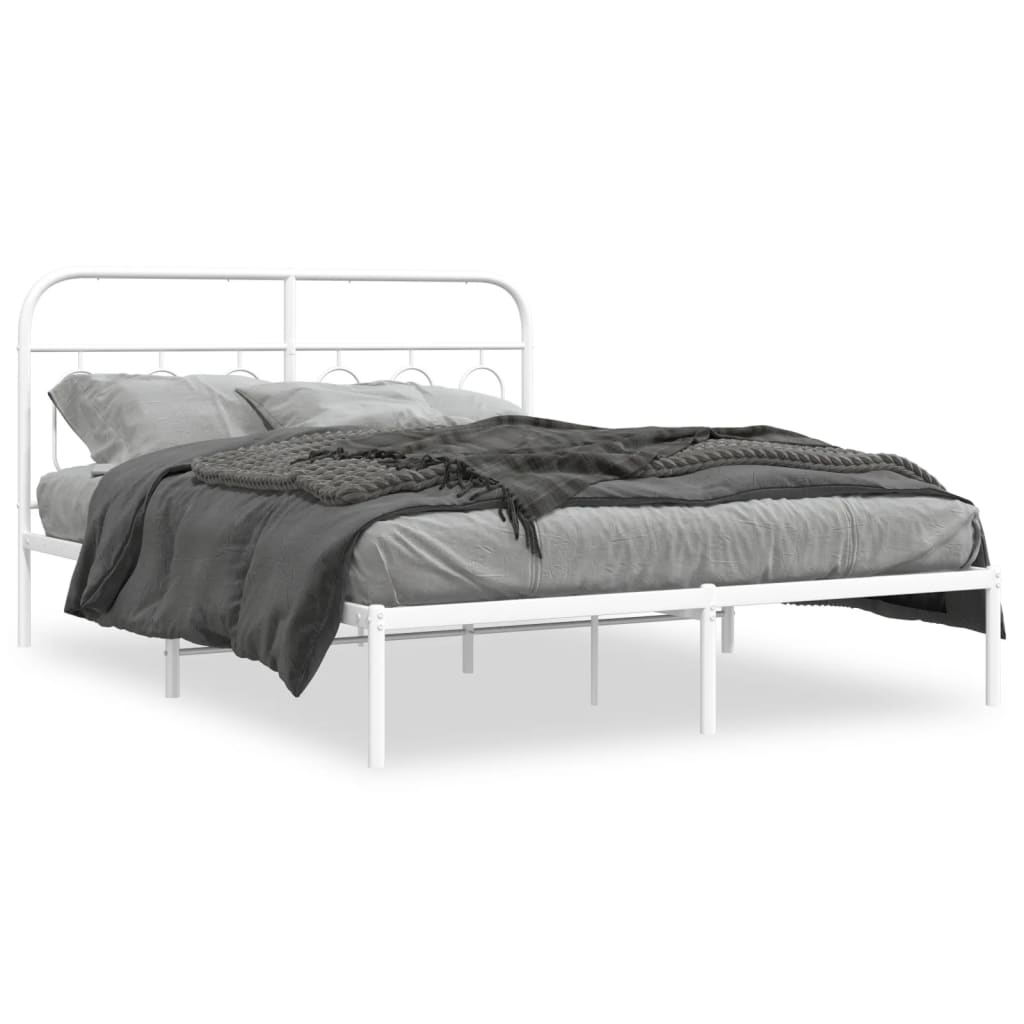 Bed frame with headboard metal white 135x190 cm