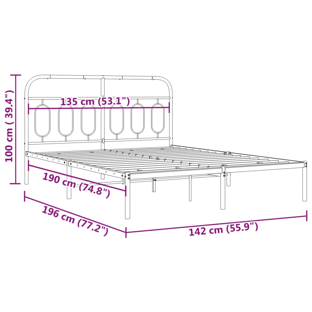 Bed frame with headboard metal white 135x190 cm