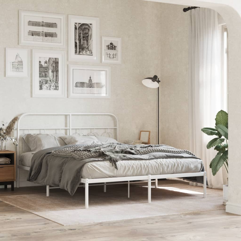 Bed frame with headboard metal white 135x190 cm