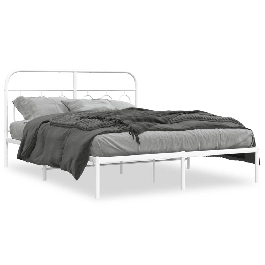 Bed frame with headboard metal white 140x190 cm