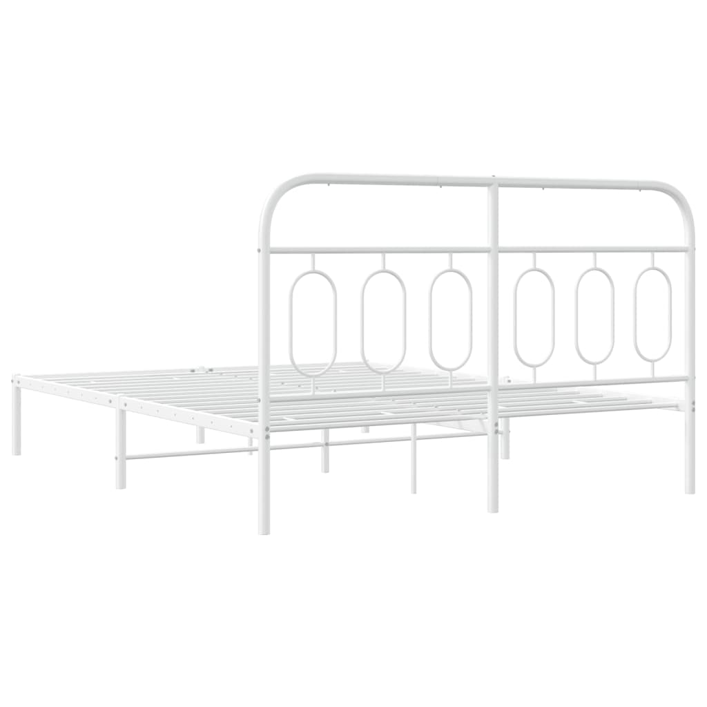 Bed frame with headboard metal white 140x190 cm