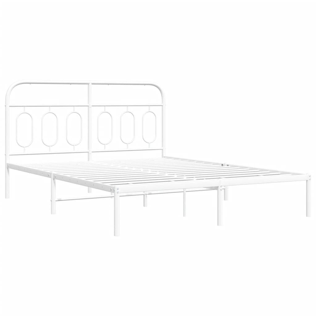 Bed frame with headboard metal white 140x200 cm