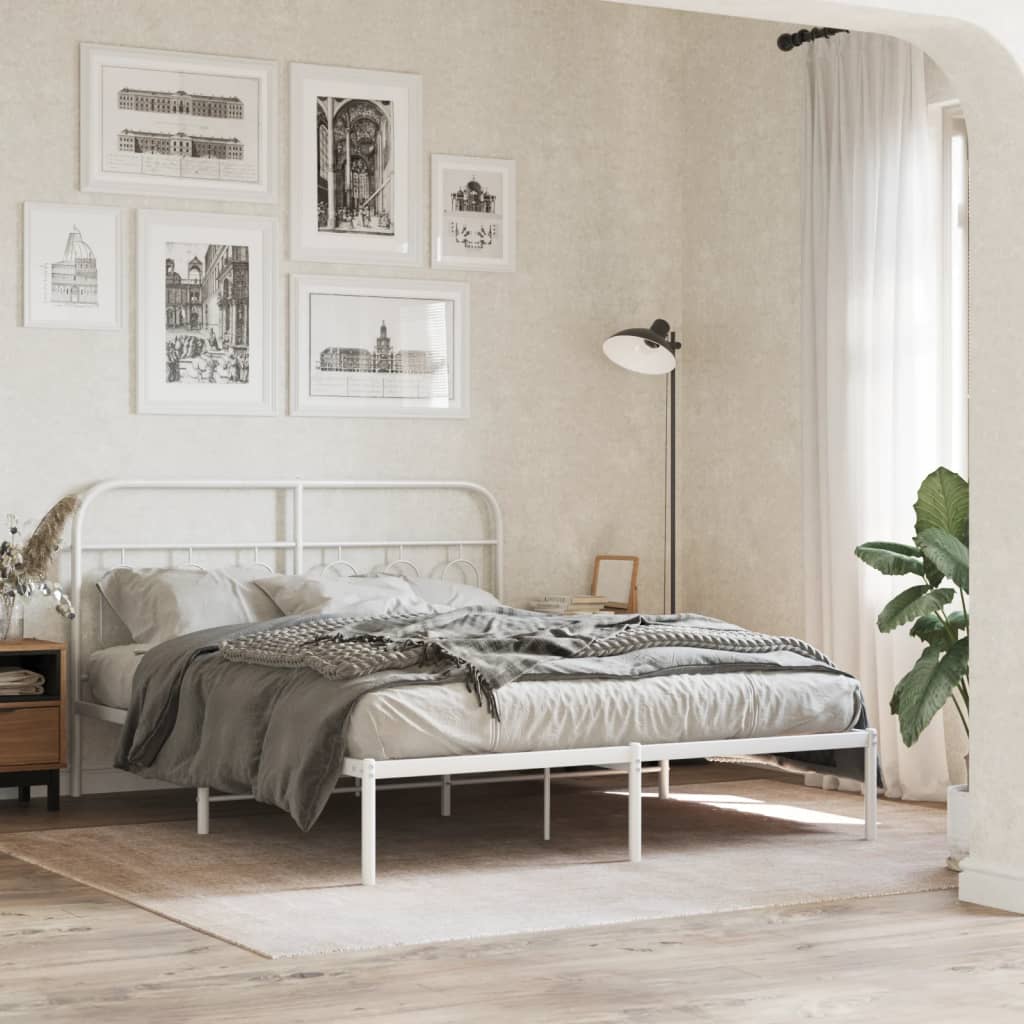 Bed frame with headboard metal white 140x200 cm