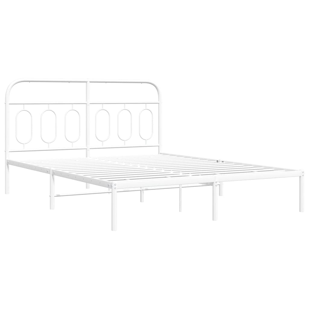 Bed frame with headboard metal white 150x200 cm